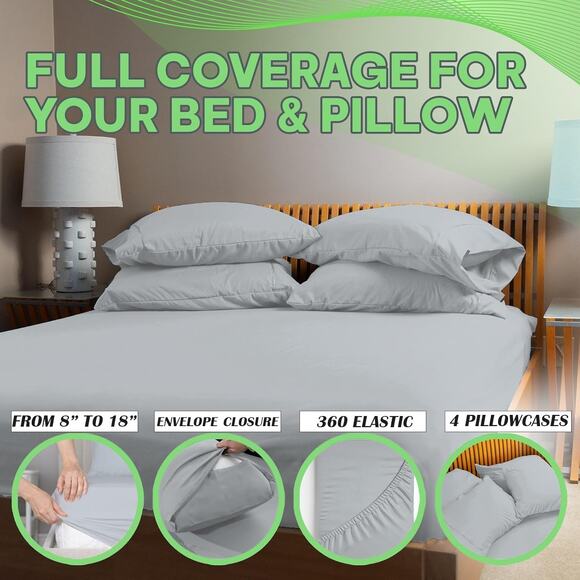 Sacred Thread Enhanced Bamboo Queen Deep Pocket 6 Piece Sheet Set - Picture 4 of 10